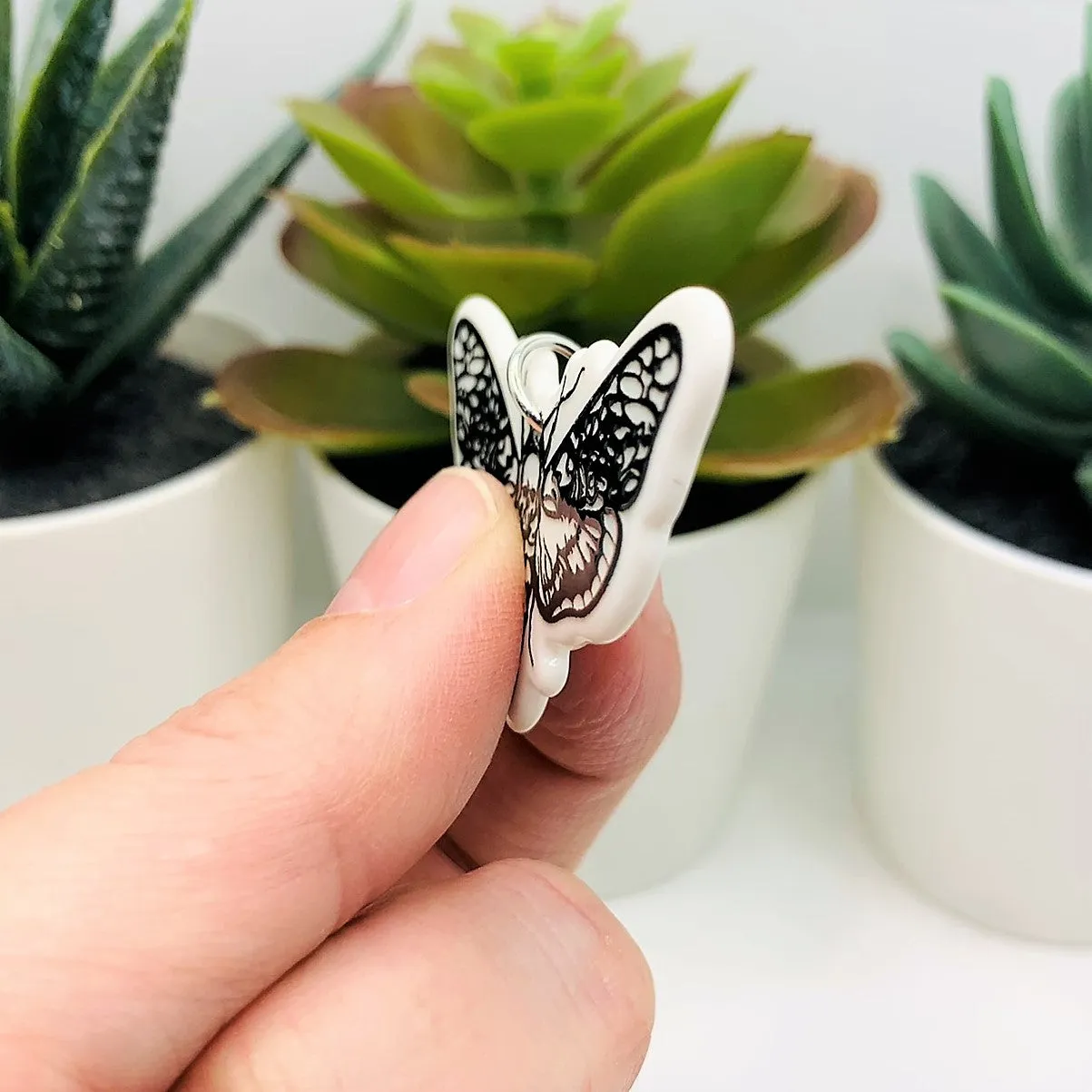 1, 4 or 20 Pieces: White and Black Death's Head Moth Charms - Double Sided