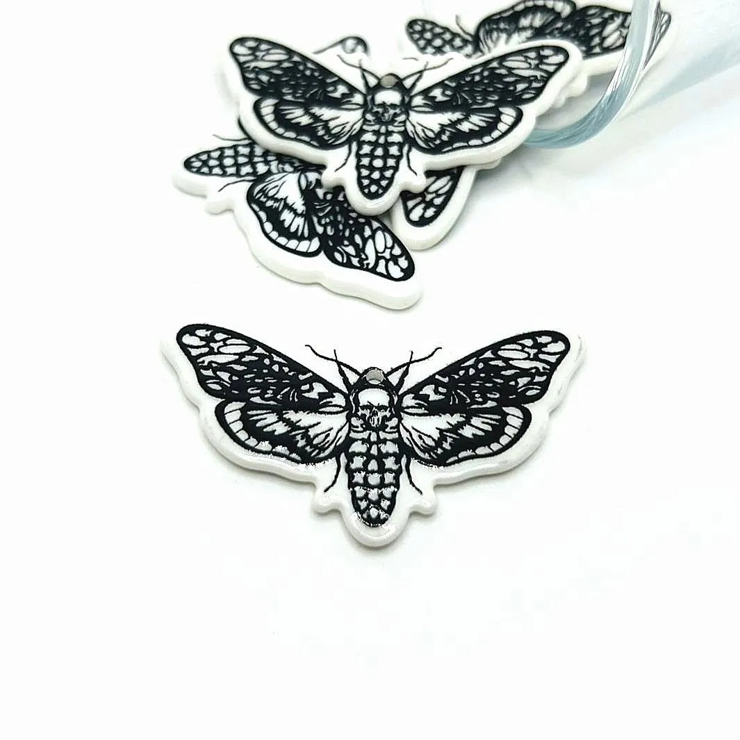 1, 4 or 20 Pieces: White and Black Death's Head Moth Charms - Double Sided