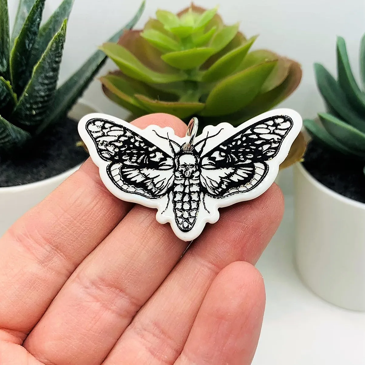 1, 4 or 20 Pieces: White and Black Death's Head Moth Charms - Double Sided