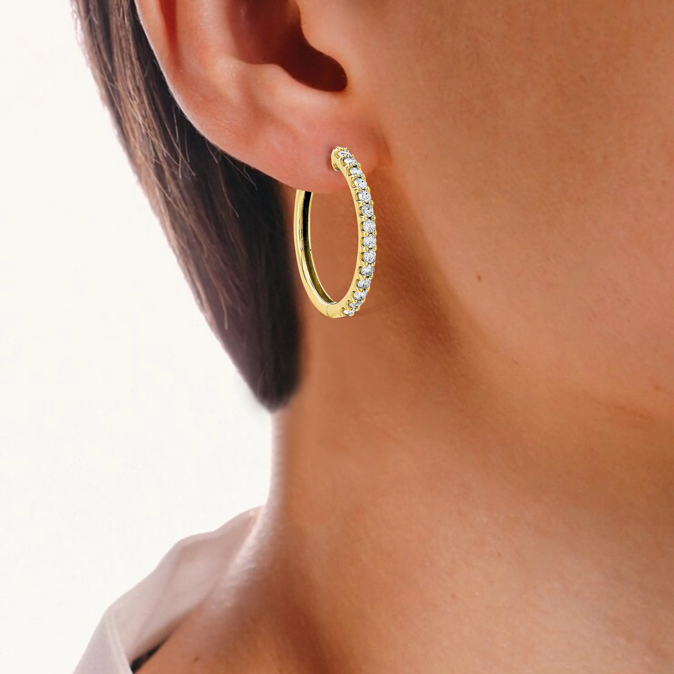 1 cttw Diamond Hoop Earrings in 10K Gold