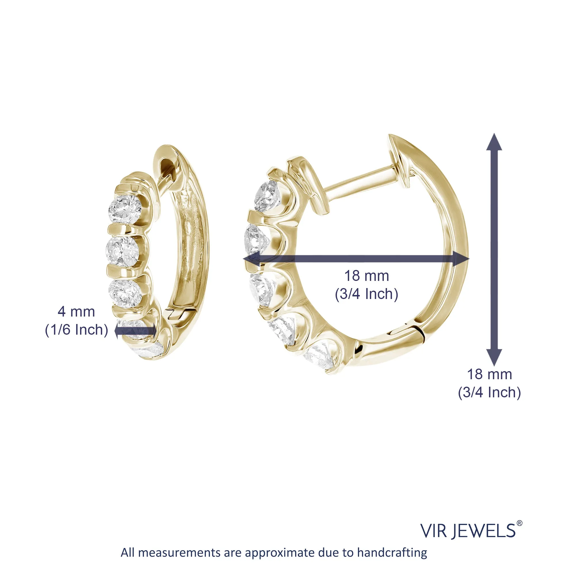 1 cttw Diamond Section Hoop Earrings in 14K Gold