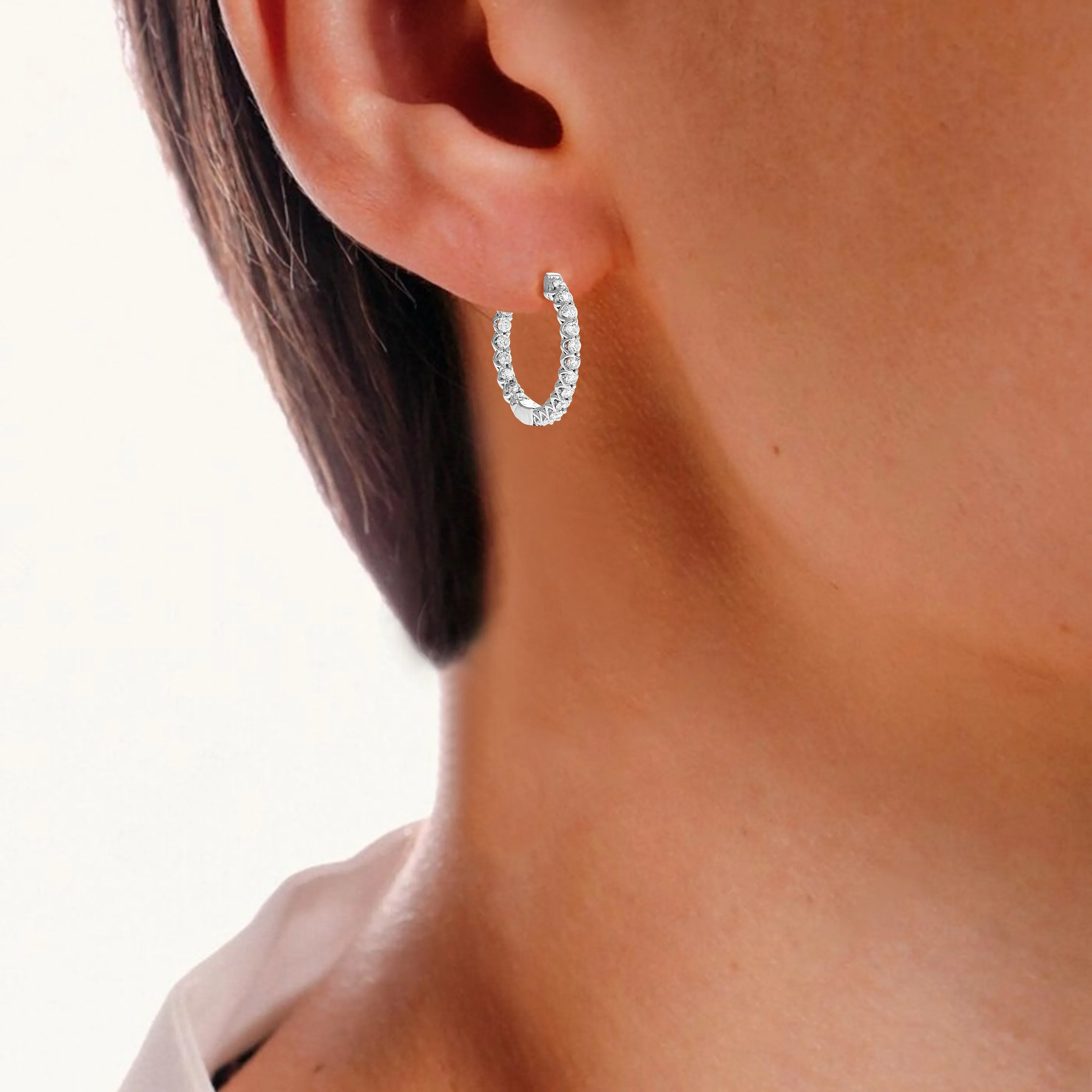 1 cttw Lab Grown Diamond Classic Hoop Earrings in Sterling Silver