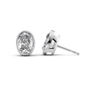 1 CTW Bezel Stud Earrings Set With Oval Lab Diamonds