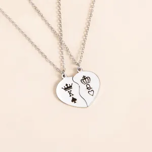 1 Pair of Fashion Heart Pendants Couple Necklace Crown King Queen Personality Necklace Ladies Men Lover Gift Jewelry Wholesale