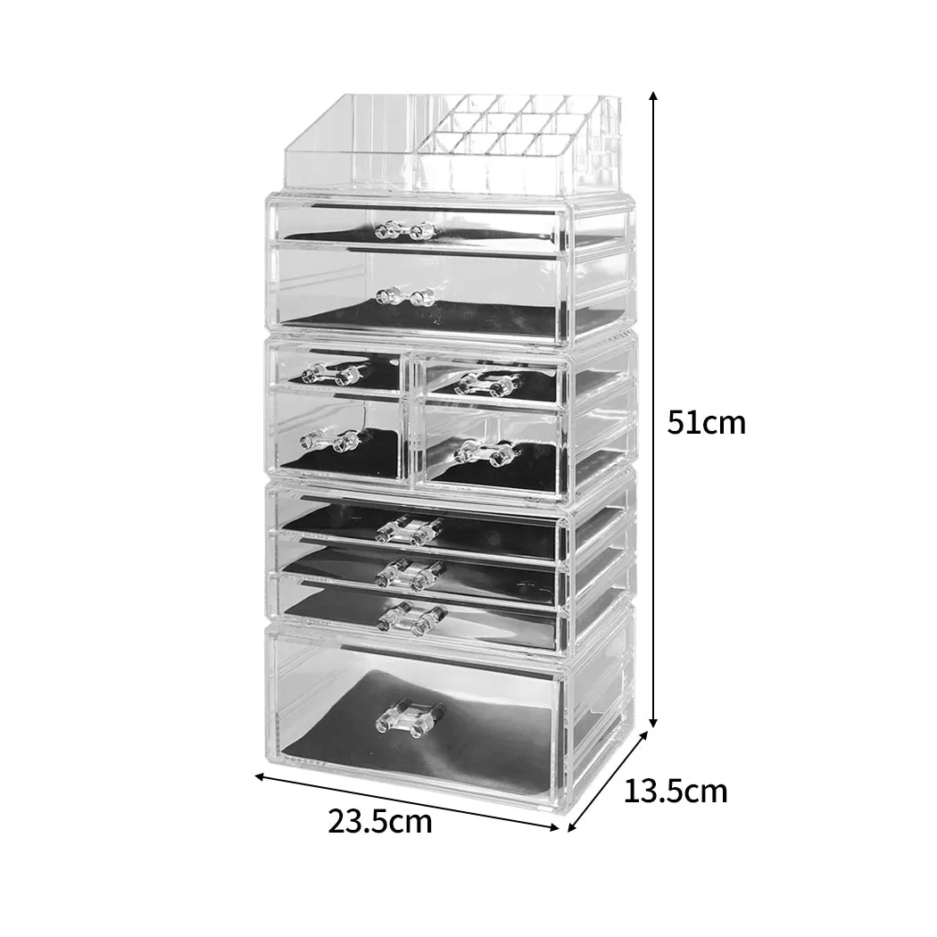 10 Drawers Cosmetic Makeup Organizer Storage Jewellery Box Clear Acrylic