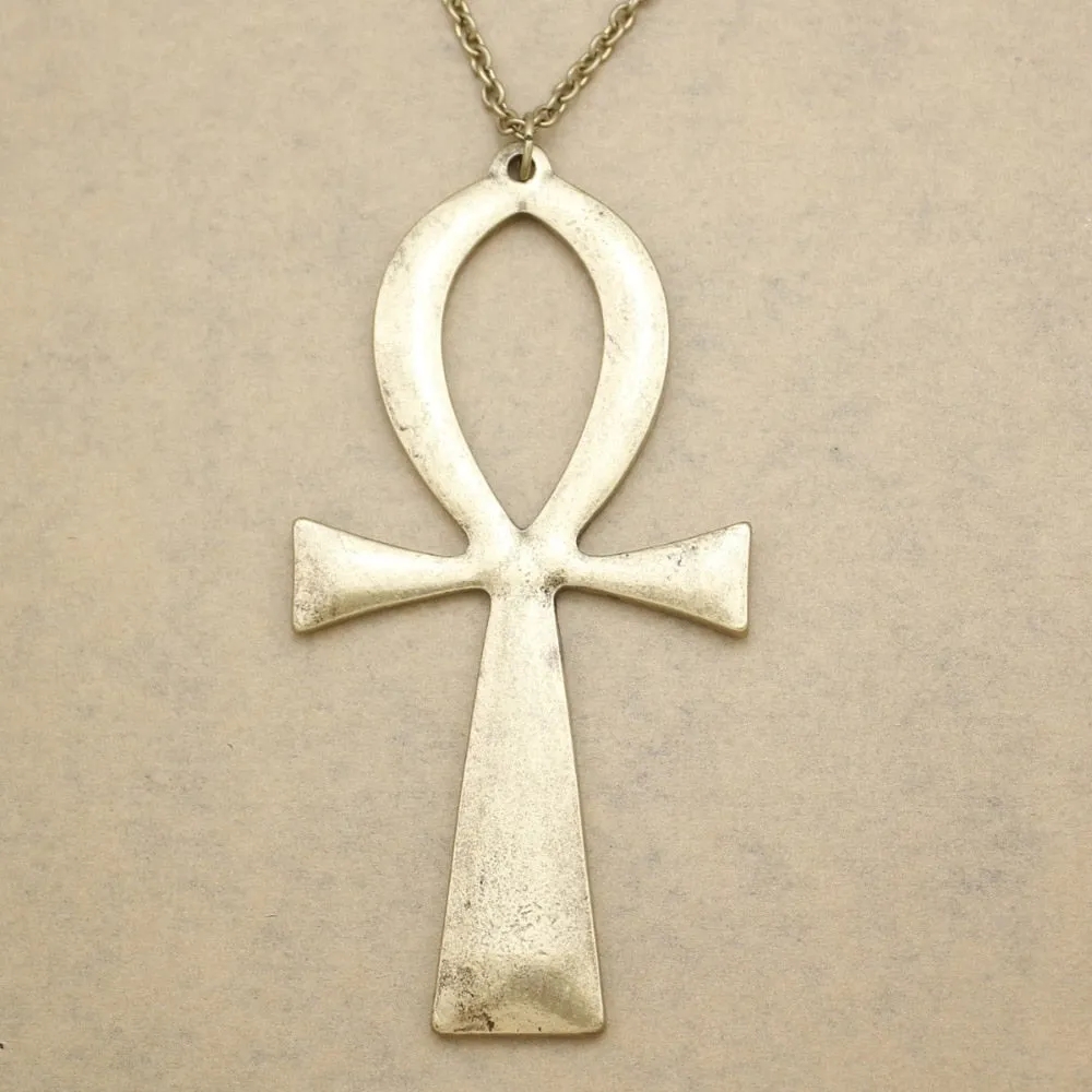 10x5cm Vintage Gold Silver Plated Egyptian Life Big Ankh Cross Pendant Long Chain Sweater Necklace Jewelry Dropshipping