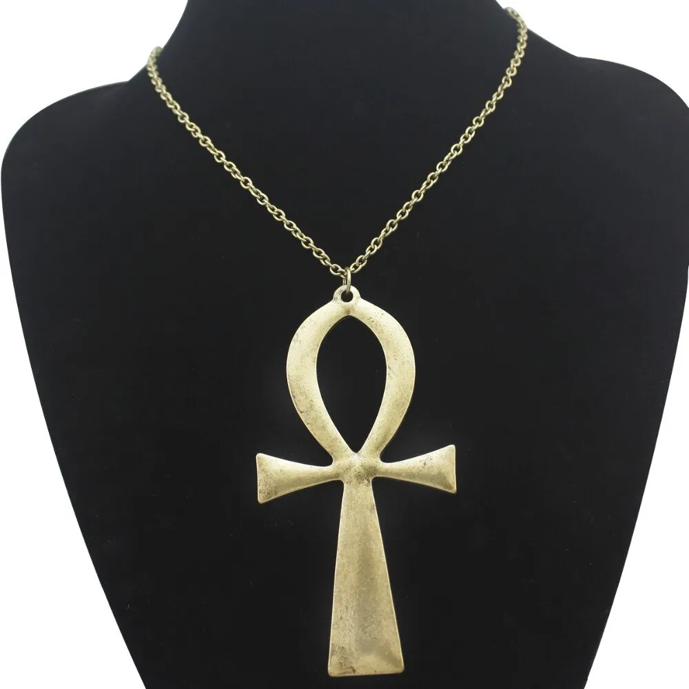 10x5cm Vintage Gold Silver Plated Egyptian Life Big Ankh Cross Pendant Long Chain Sweater Necklace Jewelry Dropshipping