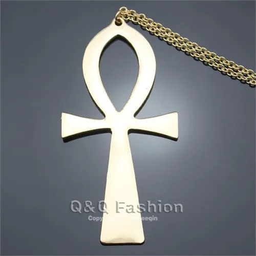 10x5cm Vintage Gold Silver Plated Egyptian Life Big Ankh Cross Pendant Long Chain Sweater Necklace Jewelry Dropshipping