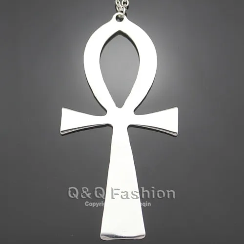 10x5cm Vintage Gold Silver Plated Egyptian Life Big Ankh Cross Pendant Long Chain Sweater Necklace Jewelry Dropshipping