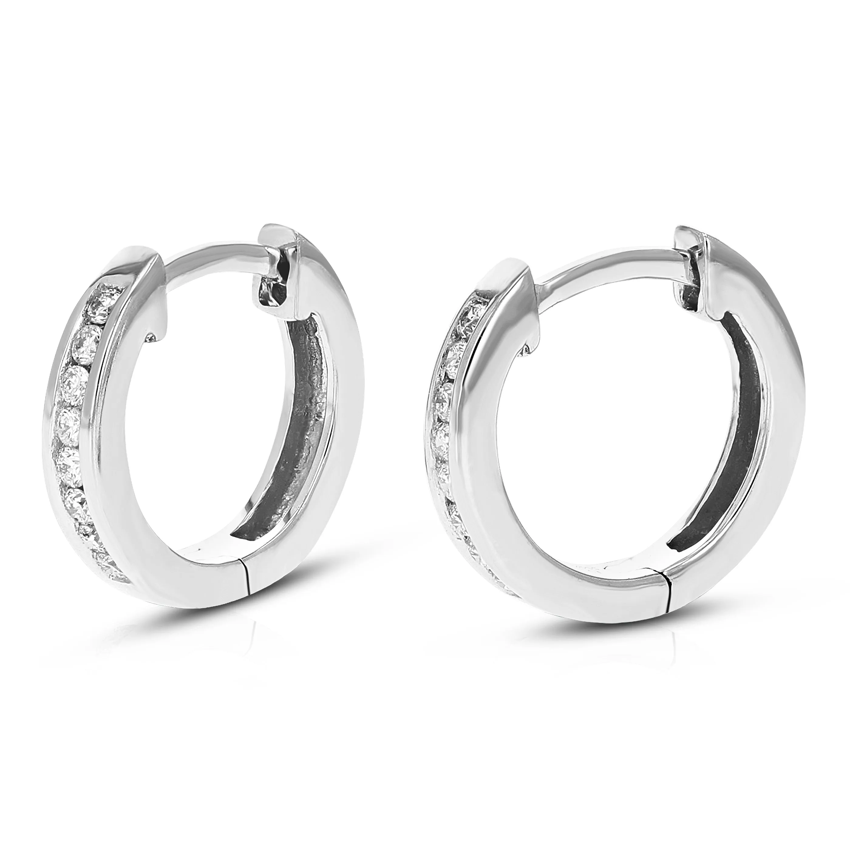 1/10 cttw Lab Grown Diamond Channel Hoop Earrings Sterling Silver