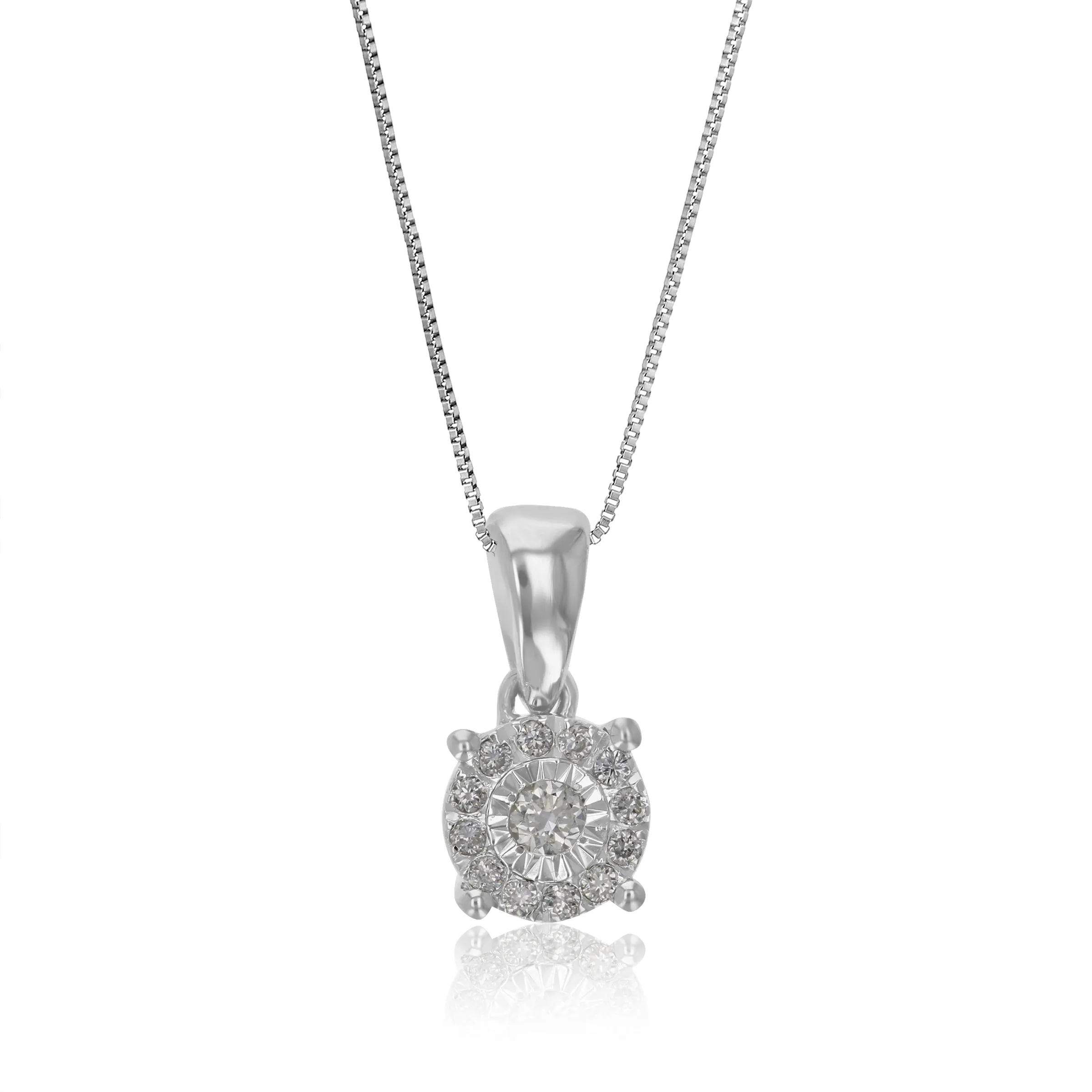 1/10 cttw Lab Grown Diamond Circle .925 Sterling Silver Pendant Necklace For Women 1/4 Inch With 18 Inch Chain