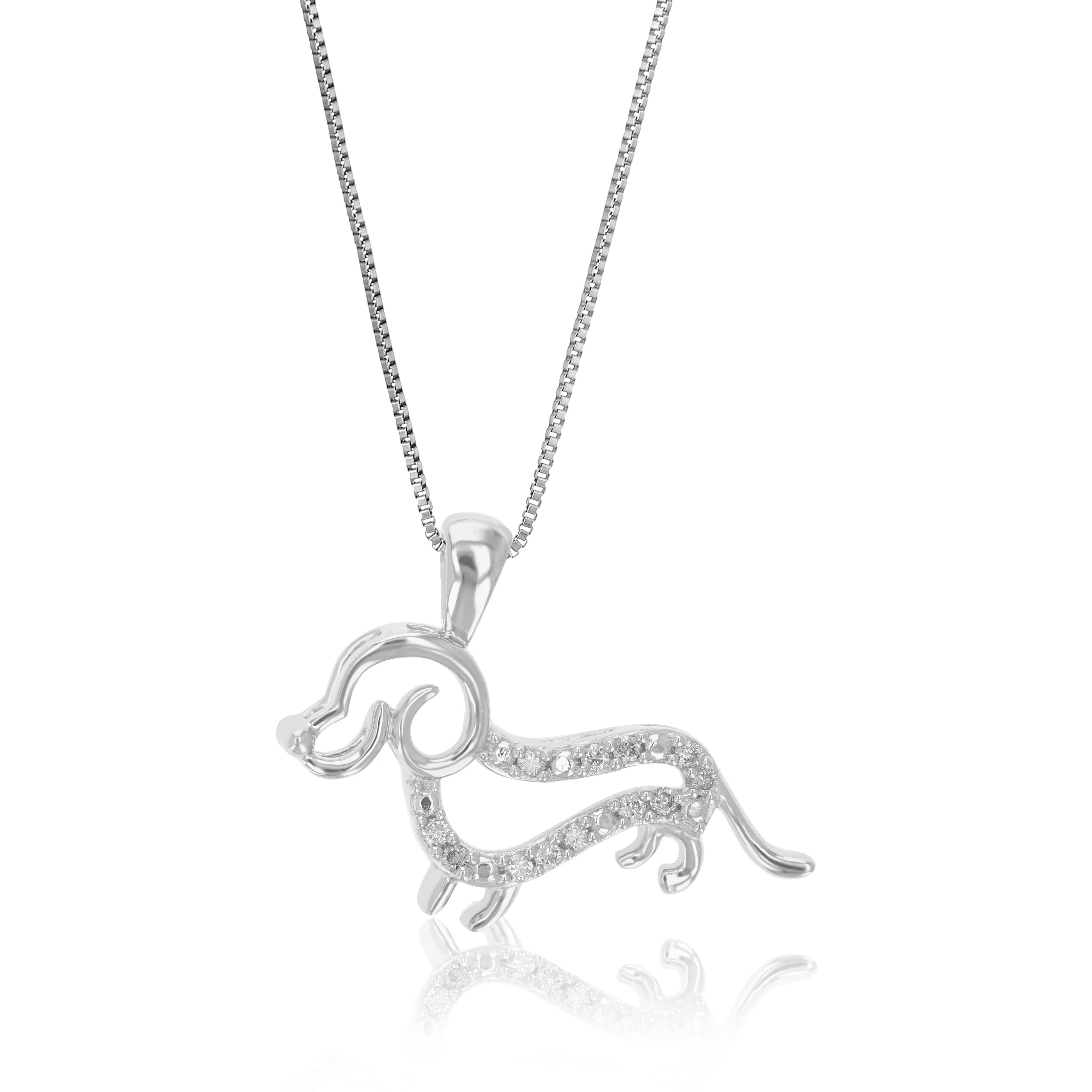 1/10 cttw Lab Grown Diamond Dog Pendant Necklaces Sterling Silver