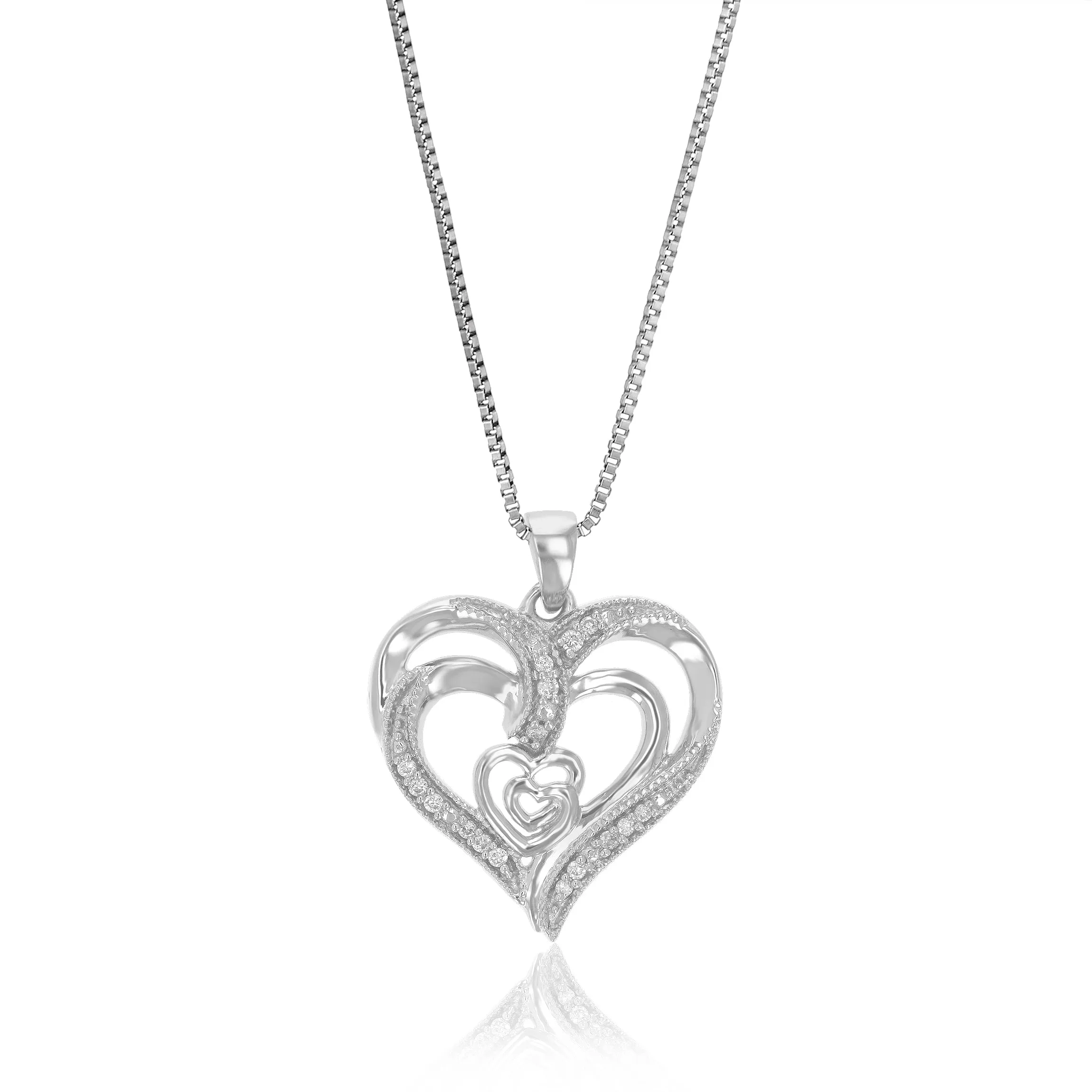 1/10 cttw Lab Grown Round Diamond Heart Pendant Necklace .925 Sterling Silver For Women 3/4 Inch With 18 Inch Chain