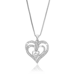 1/10 cttw Lab Grown Round Diamond Heart Pendant Necklace .925 Sterling Silver For Women 3/4 Inch With 18 Inch Chain