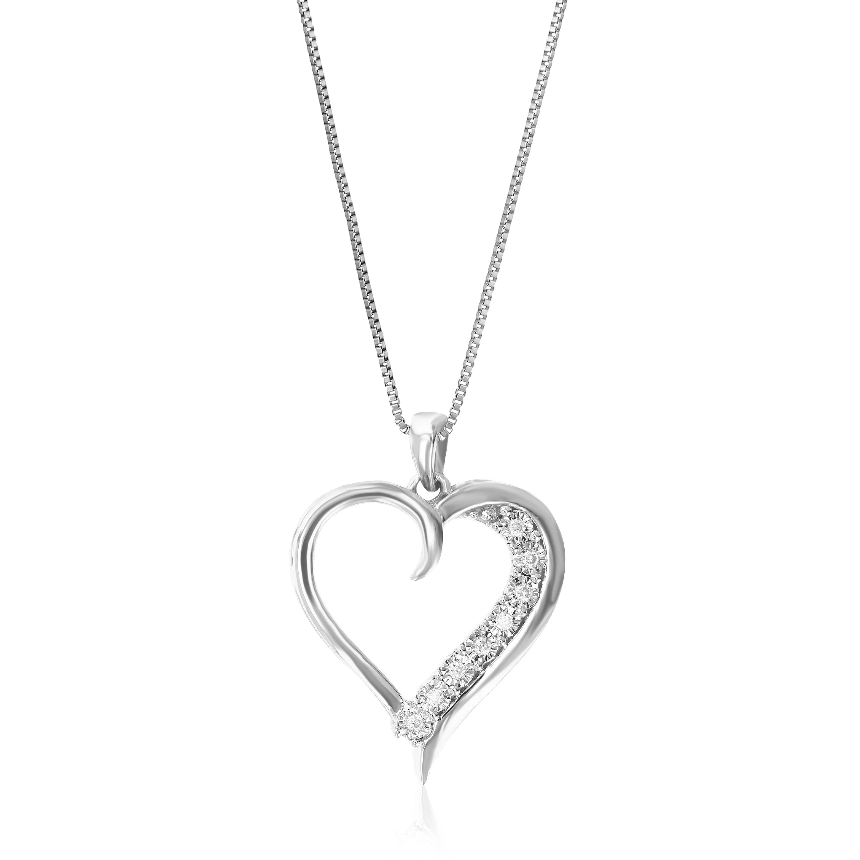 1/14 cttw Round Cut 8 Stones Lab Grown Diamond Heart Pendant Necklace .925 Sterling Silver 3/4 Inch With 18 Inch Chain