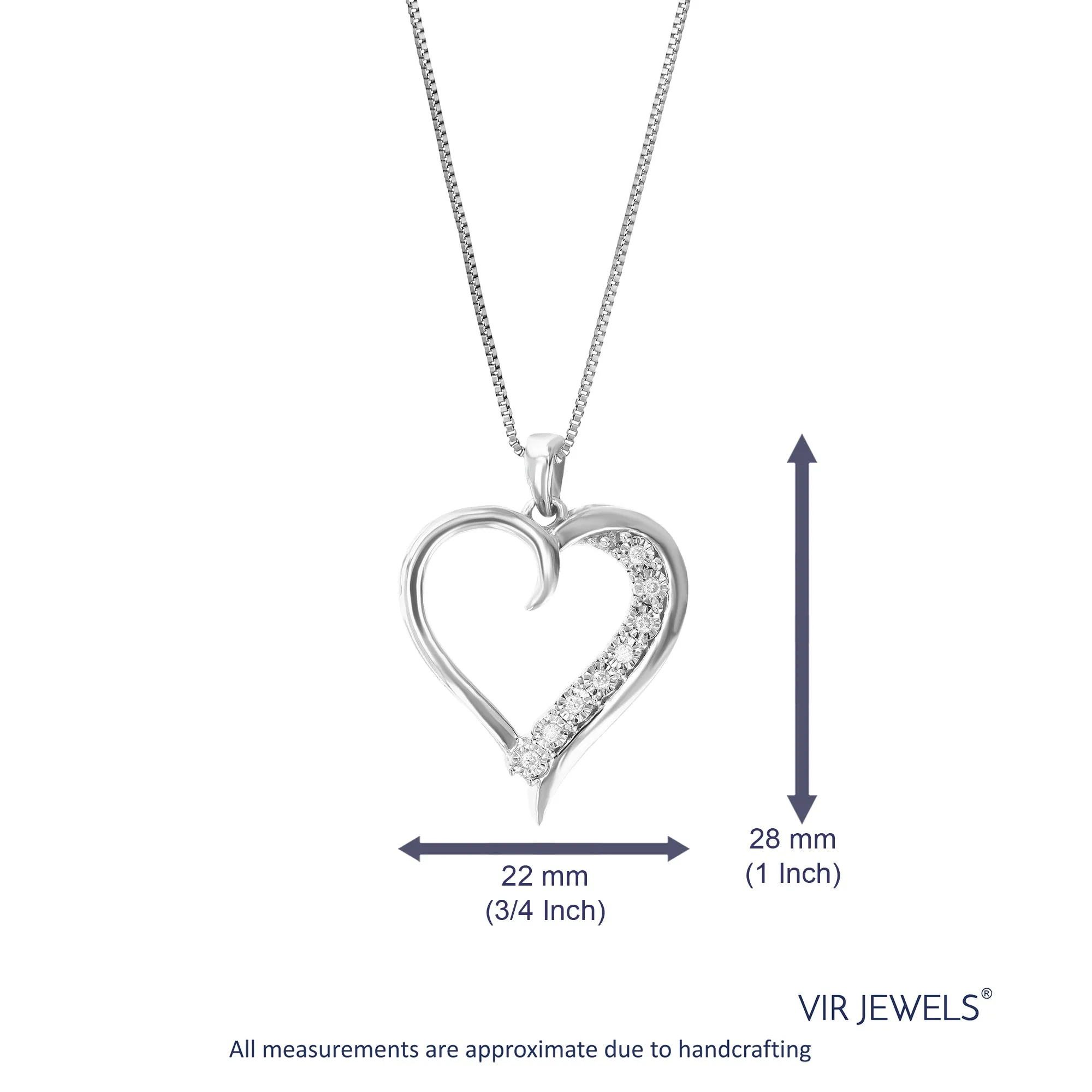 1/14 cttw Round Cut 8 Stones Lab Grown Diamond Heart Pendant Necklace .925 Sterling Silver 3/4 Inch With 18 Inch Chain