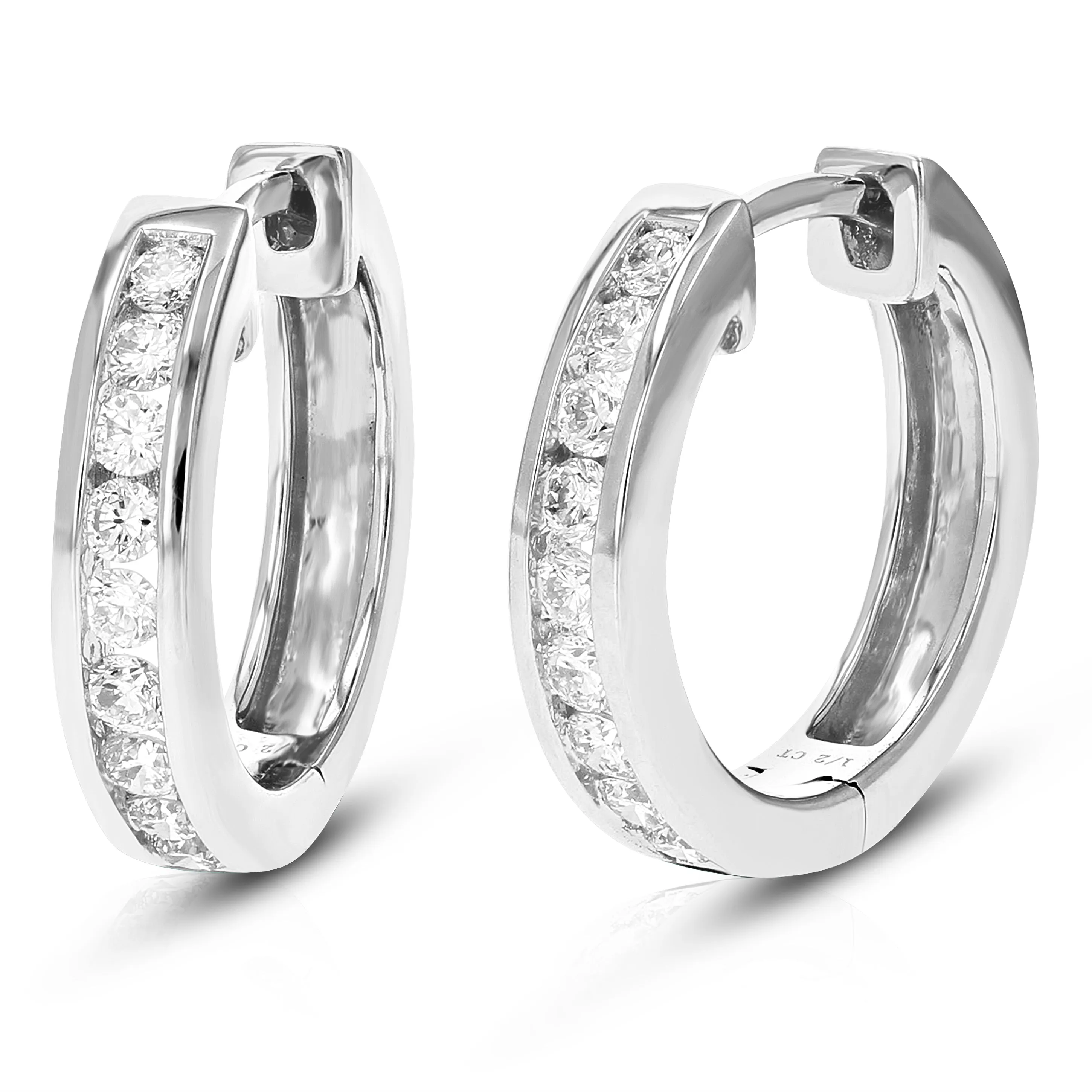 1/2 cttw Lab Grown Diamond Channel Hoop Earrings Sterling Silver