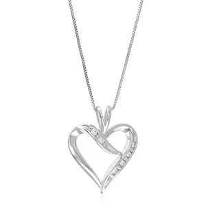 1/20 cttw Round Cut 6 Stones Lab Grown Diamond Heart Pendant Necklace .925 Sterling Silver 3/4 Inch With 18 Inch Chain