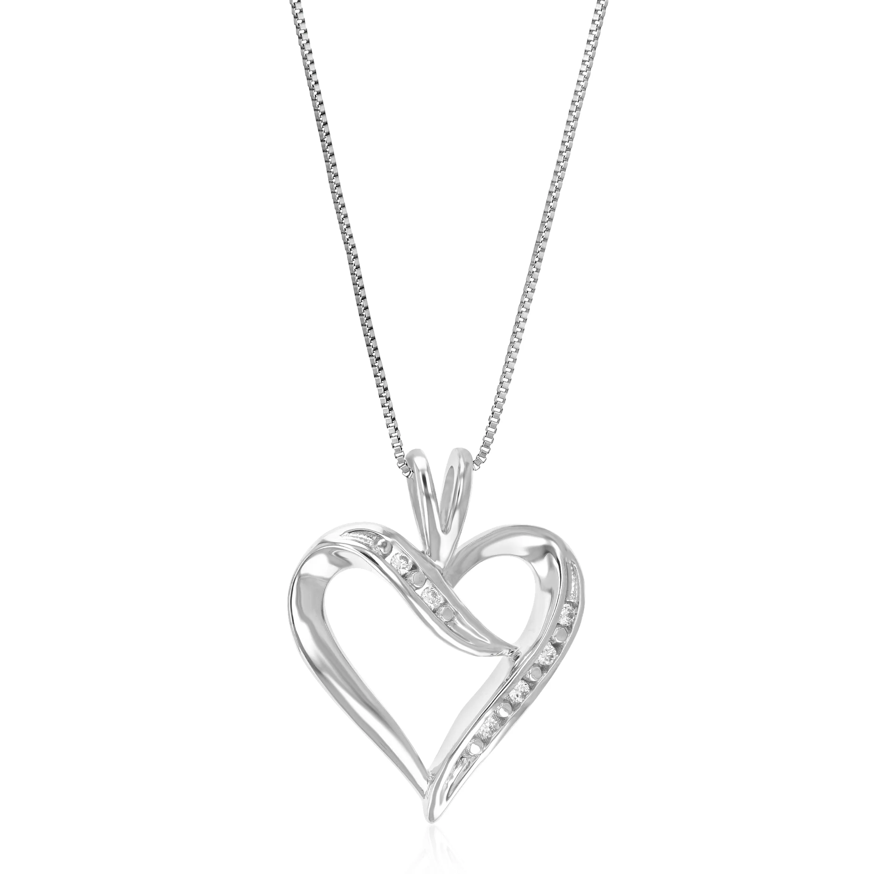 1/20 cttw Round Cut 6 Stones Lab Grown Diamond Heart Pendant Necklace .925 Sterling Silver 3/4 Inch With 18 Inch Chain