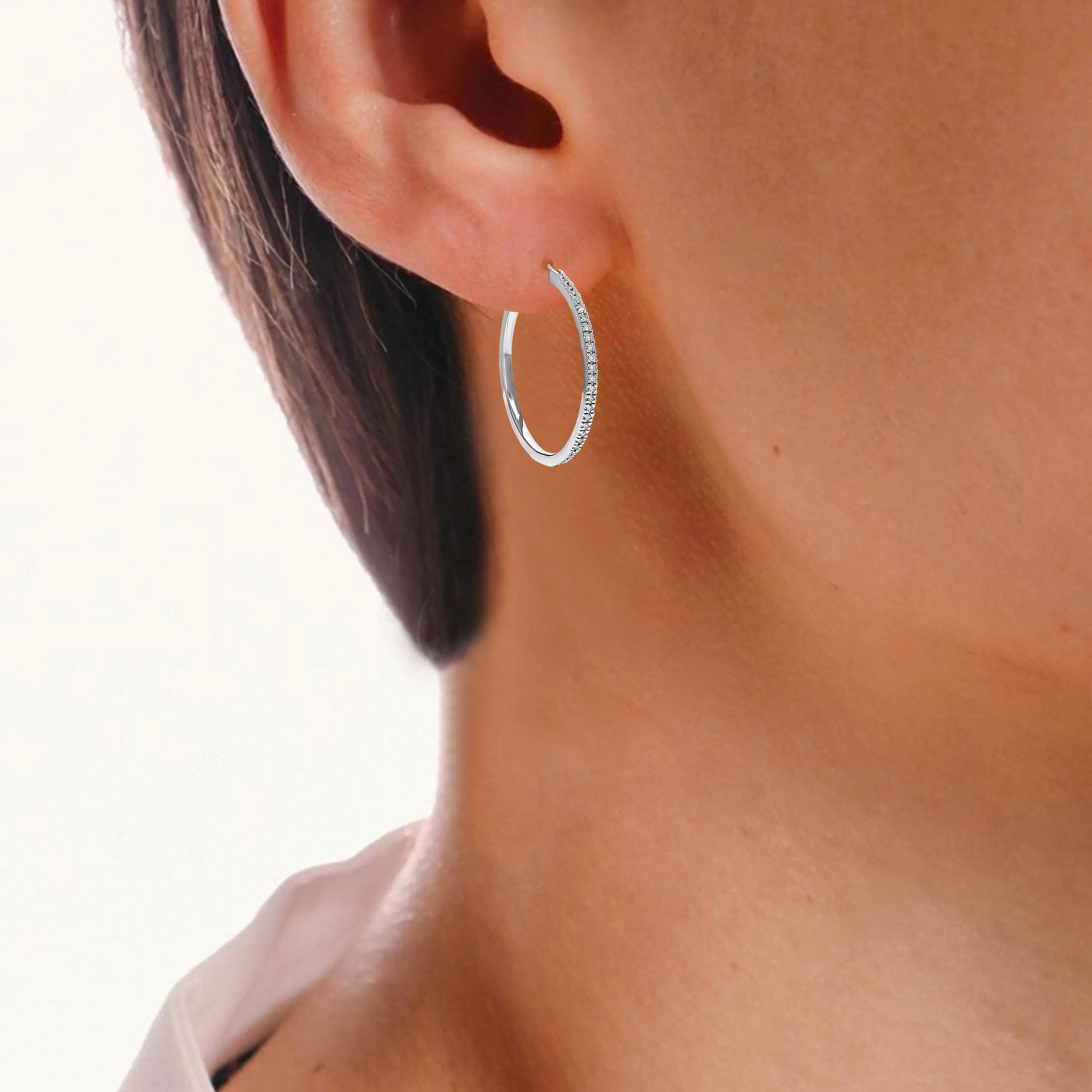 1/4 cttw Lab Grown Diamond Hoop Earrings in Sterling Silver