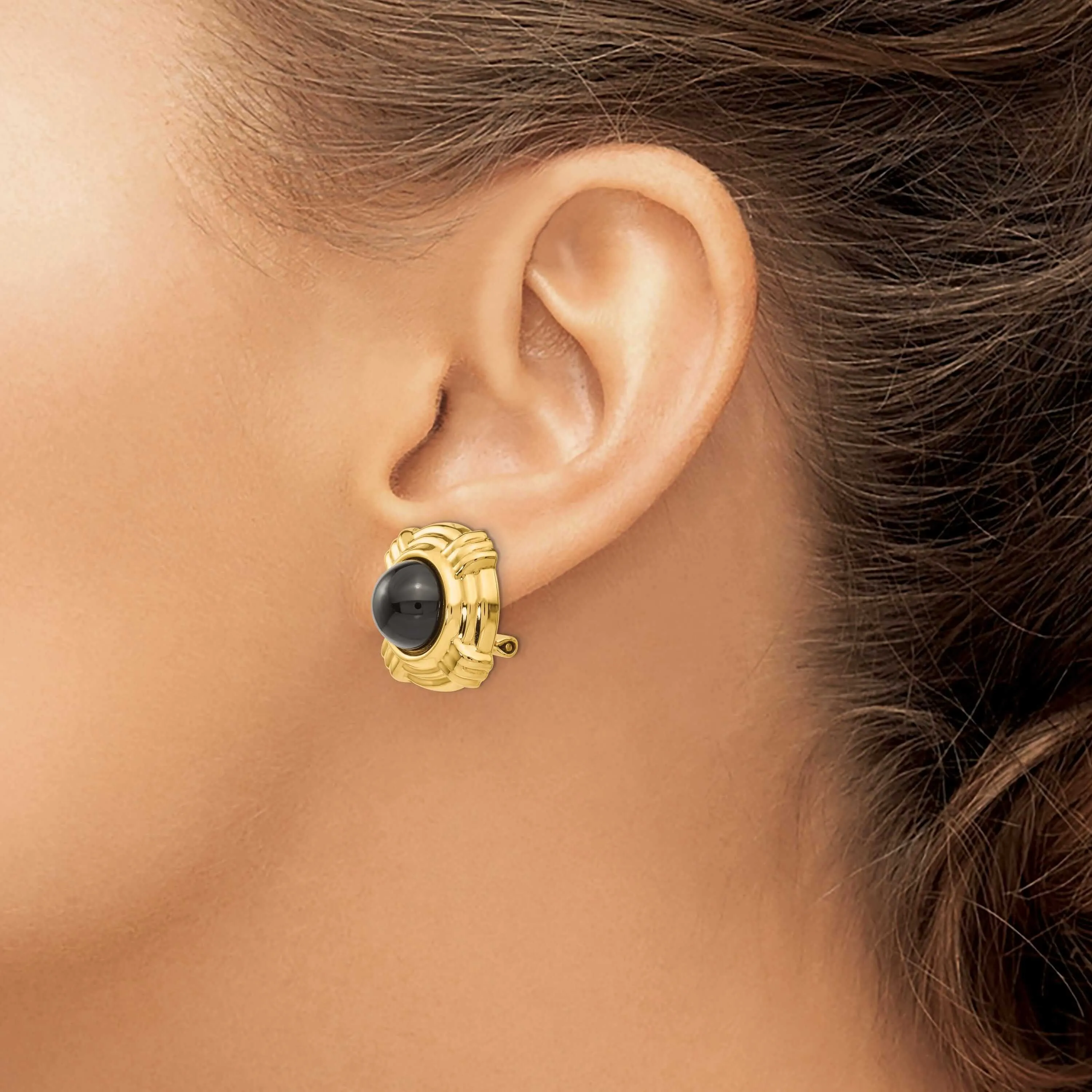 14k Gold Omega Clip Onyx Non-pierced Earrings