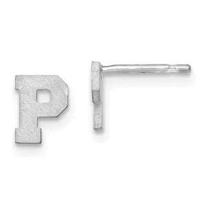 14K White Gold Script Satin Brushed Finish Letter P Initial Earrings