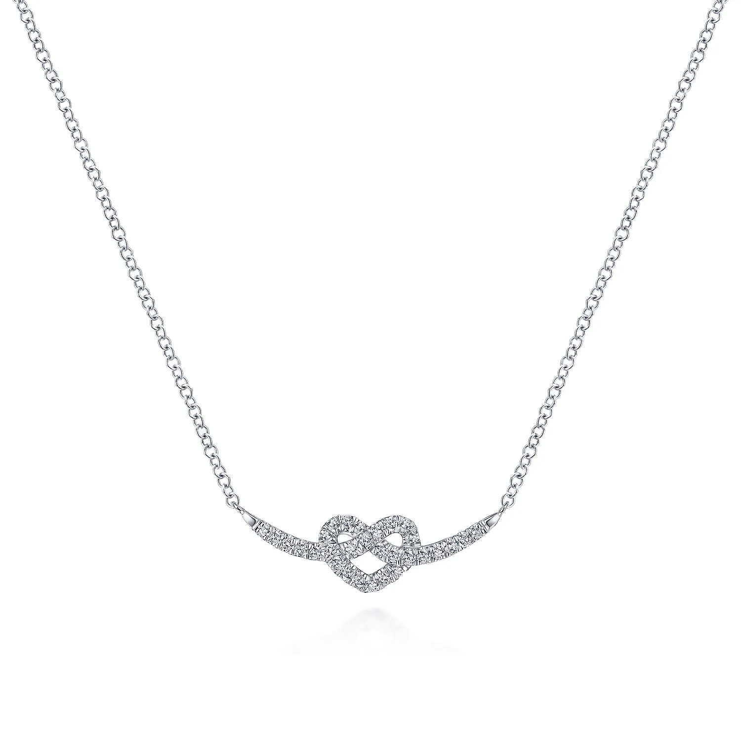 14K White Gold Twisted Diamond Pretzel Heart Necklace