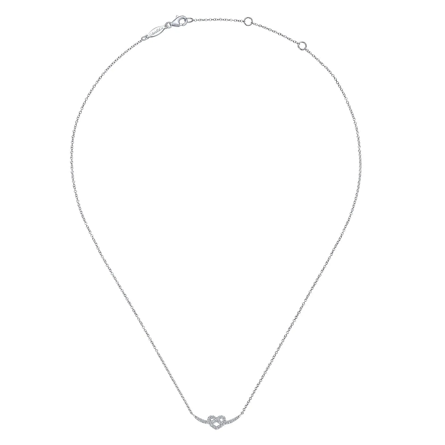 14K White Gold Twisted Diamond Pretzel Heart Necklace