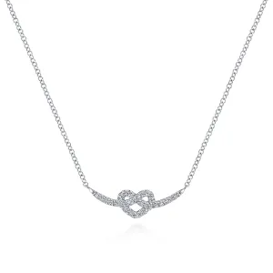 14K White Gold Twisted Diamond Pretzel Heart Necklace