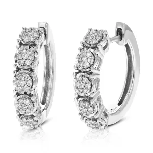 1/5 cttw Lab Grown Diamond Cluster Hoop Earring Sterling Silver