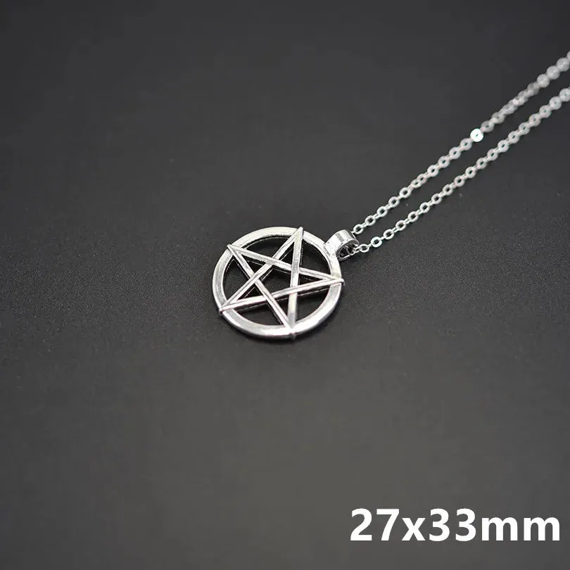 1Pc Witchcraft Pentagram Lucky Amulet Pendant Necklace - Women's Wicca Star Pentacle Grunge Statement Jewelry