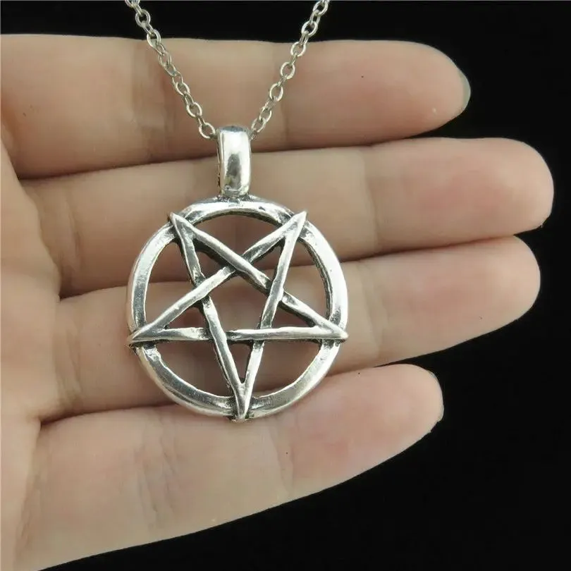 1Pc Witchcraft Pentagram Lucky Amulet Pendant Necklace - Women's Wicca Star Pentacle Grunge Statement Jewelry