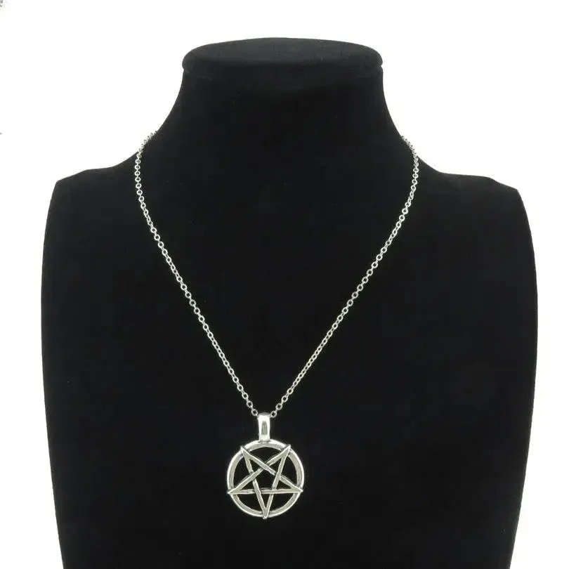 1Pc Witchcraft Pentagram Lucky Amulet Pendant Necklace - Women's Wicca Star Pentacle Grunge Statement Jewelry