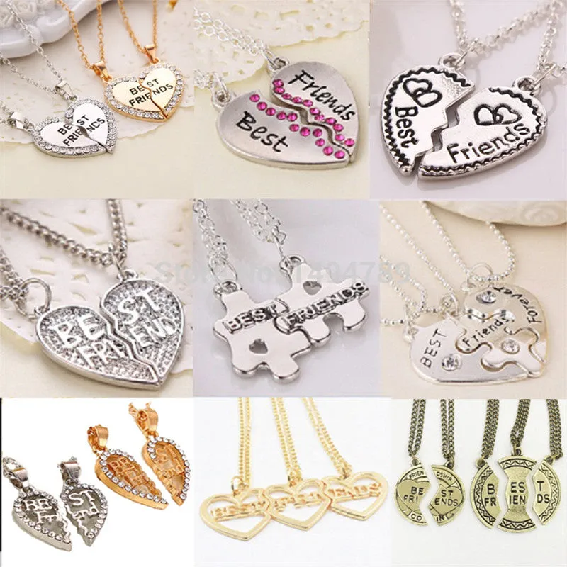 2017  Heart Broken Style 2-Piece And 3 Parts Pendant Necklace Best Friend Forever Necklace Gift For Girl