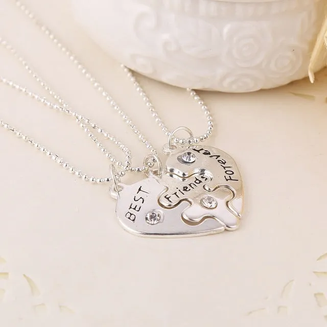 2017  Heart Broken Style 2-Piece And 3 Parts Pendant Necklace Best Friend Forever Necklace Gift For Girl