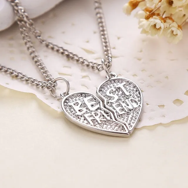 2017  Heart Broken Style 2-Piece And 3 Parts Pendant Necklace Best Friend Forever Necklace Gift For Girl