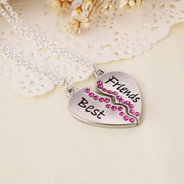 2017  Heart Broken Style 2-Piece And 3 Parts Pendant Necklace Best Friend Forever Necklace Gift For Girl