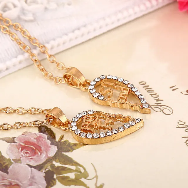 2017  Heart Broken Style 2-Piece And 3 Parts Pendant Necklace Best Friend Forever Necklace Gift For Girl