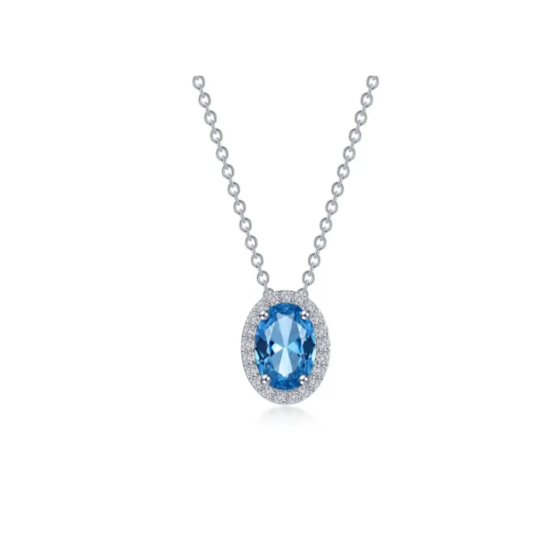 2.56 CTW Blue Topaz Oval Halo Necklace