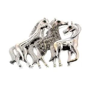 3 Horses with Diamante Stones Brooch (5.4 x 4cm)