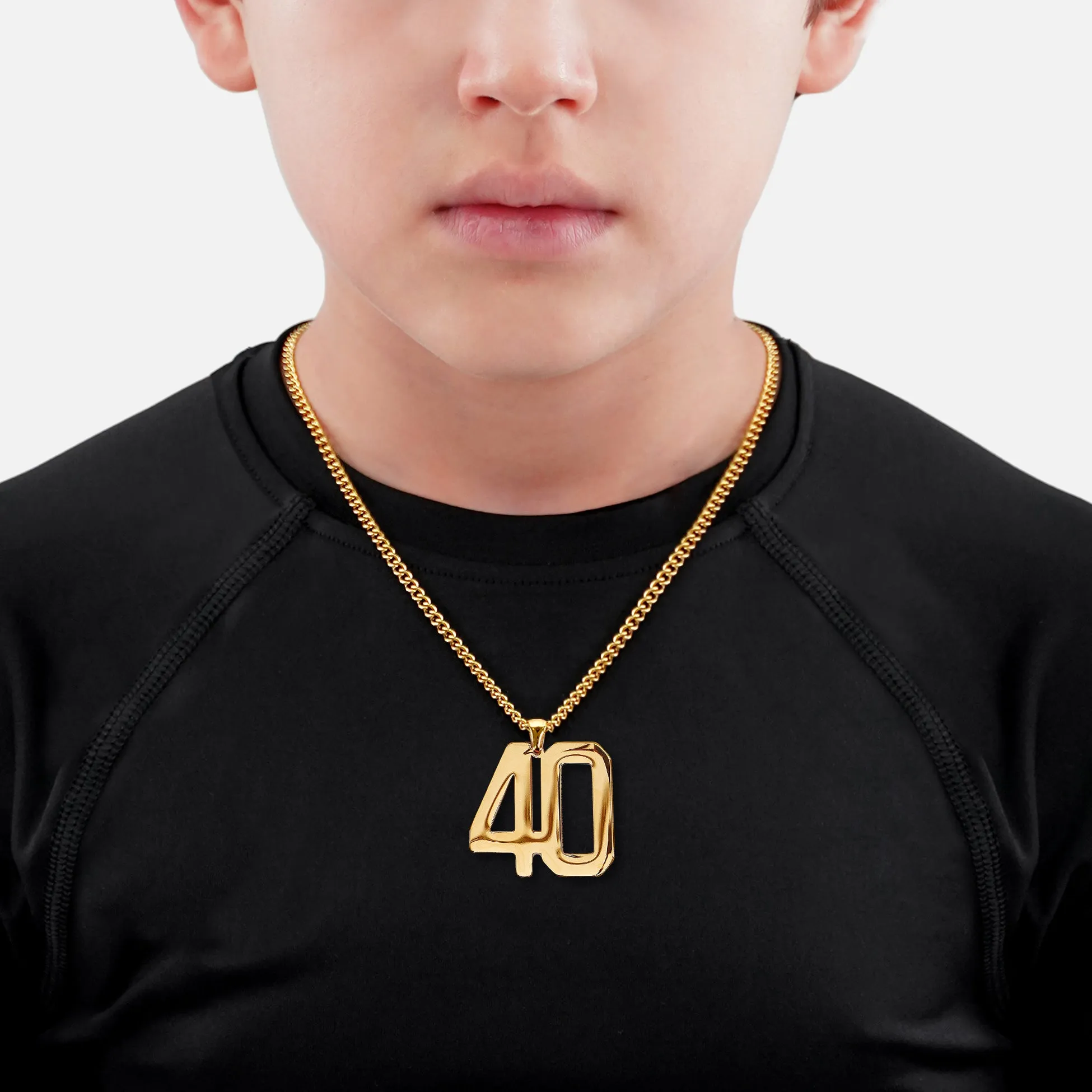 40 Number Pendant with Chain Kids Necklace - Gold Plated Stainless Steel