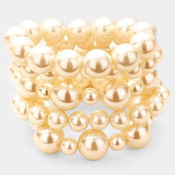 5 Piece Chunky Gold Pearl Stretch Layered Bracelets