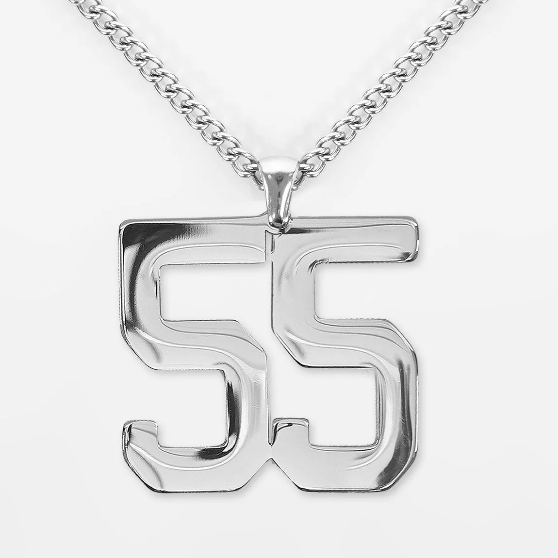 55 Number Pendant with Chain Necklace - Stainless Steel