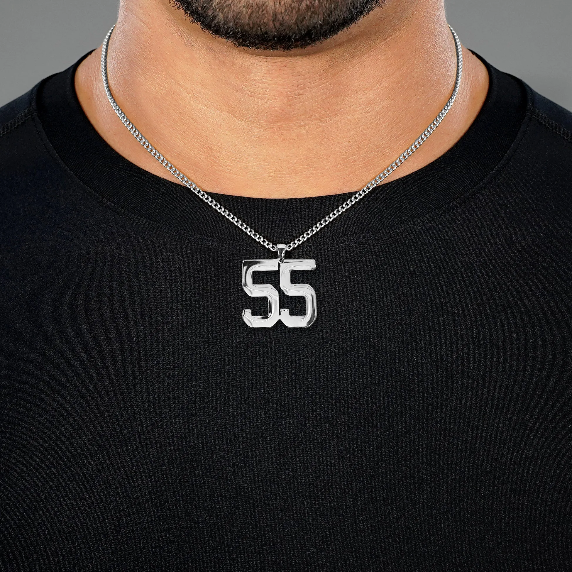 55 Number Pendant with Chain Necklace - Stainless Steel