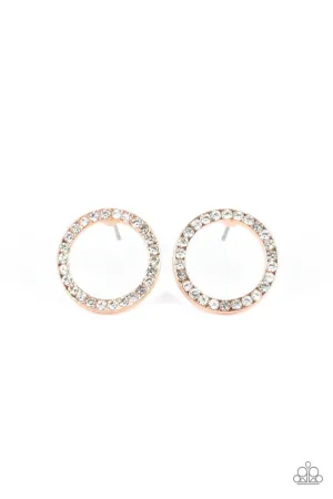 5th Ave Angel Copper and White Rhinestone Post Earrings - Paparazzi Accessories