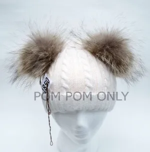 7" RACCOON FUR Pom Poms- PAIR! Double Pom Pom, Real Fur Pom-Pom, Fur Ears, Genuine Fur, Handmade, Fur Pom Pom, Raccoon Double Pom Pom Beanie