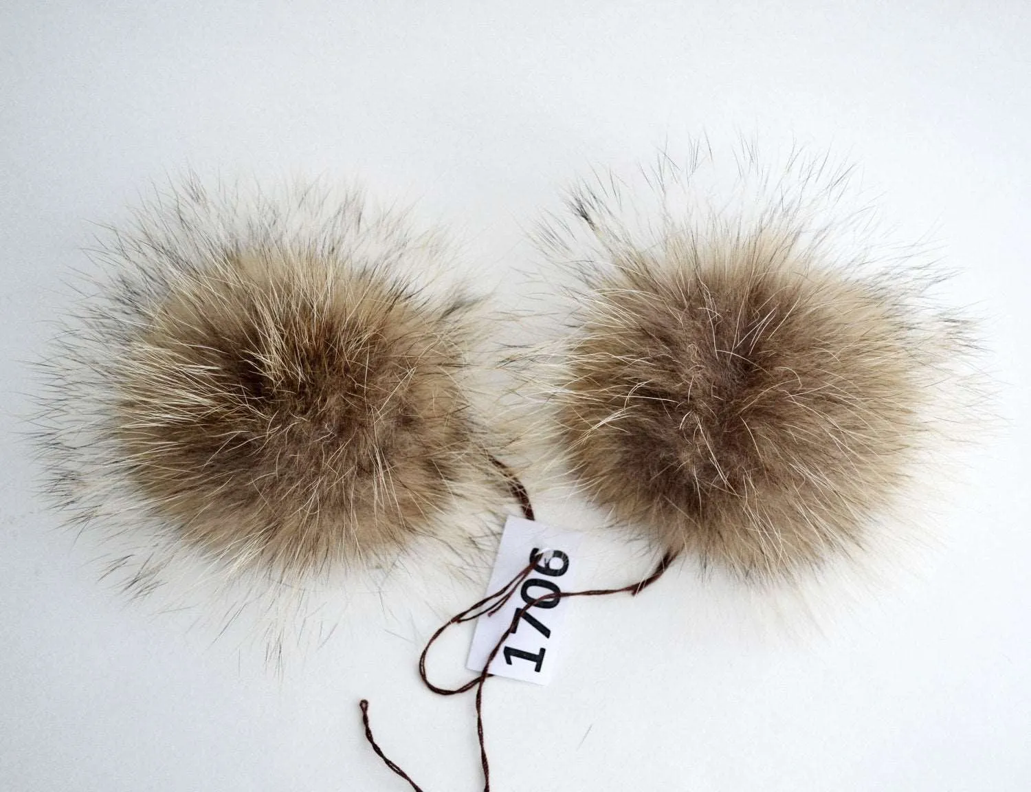 7" RACCOON Pom Poms- PAIR! Double Pom Pom, Real Fur Pom-Pom, Fur Ears, Genuine Fur, Handmade, Fur Pom Pom, Raccoon Double Pom Pom Beanie