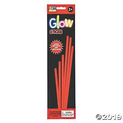 8" Glow Jewelry Sticks Red 6 Ct