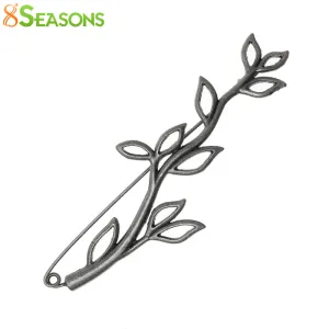 8SEASONS Safety Brooches Pins Leaf Branch antique silver-color 8.8cm x 3cm(3 4/8" x1 1/8") 1 PC