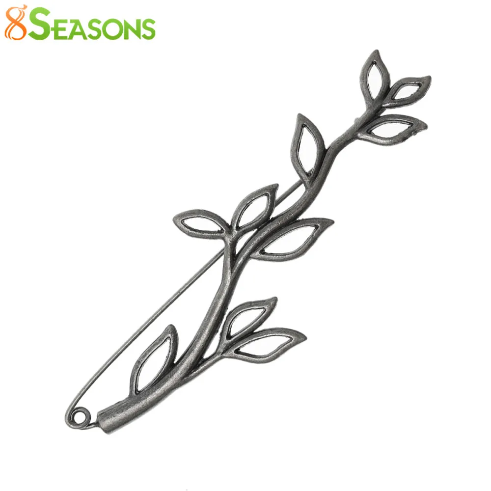 8SEASONS Safety Brooches Pins Leaf Branch antique silver-color 8.8cm x 3cm(3 4/8" x1 1/8") 1 PC